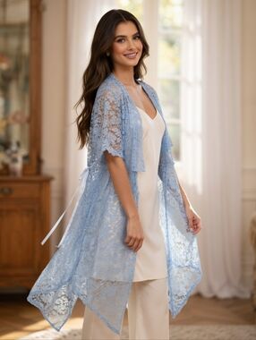 Light Blue Lace Kimono Robe - Women's Intimates